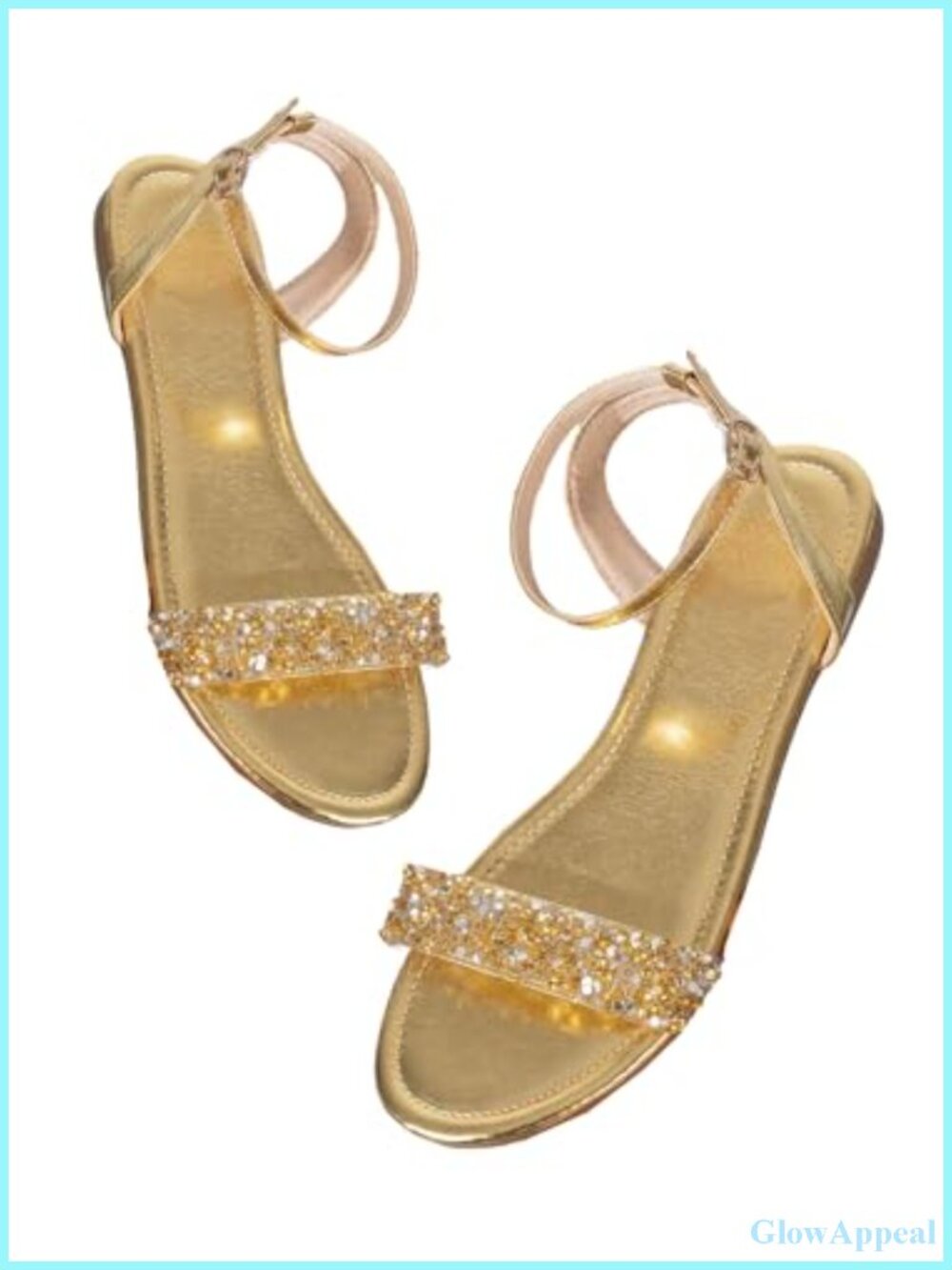 Women's Sparkly Sequin Rhinestone Flat Sandals Ankle Strap Dressy